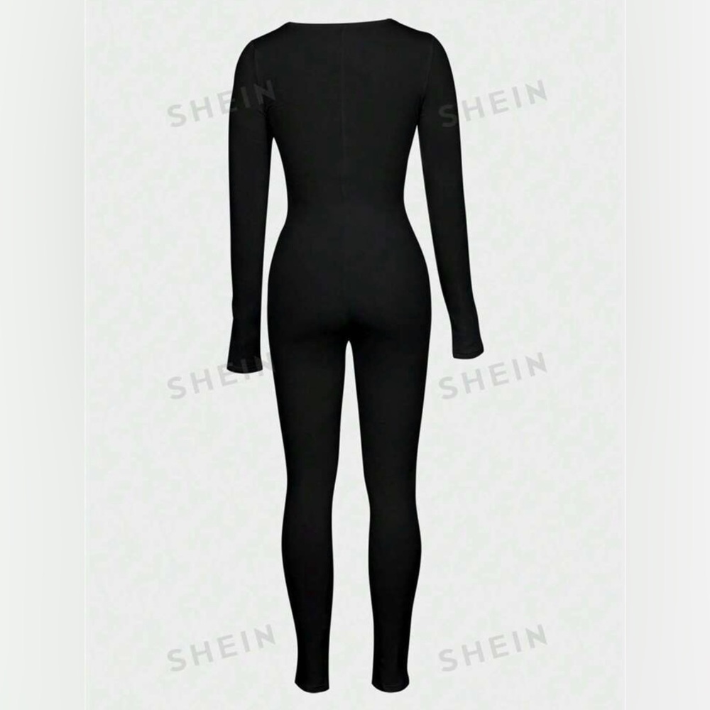 Solid Scoop Neck Unitard Jumpsuit - image 3
